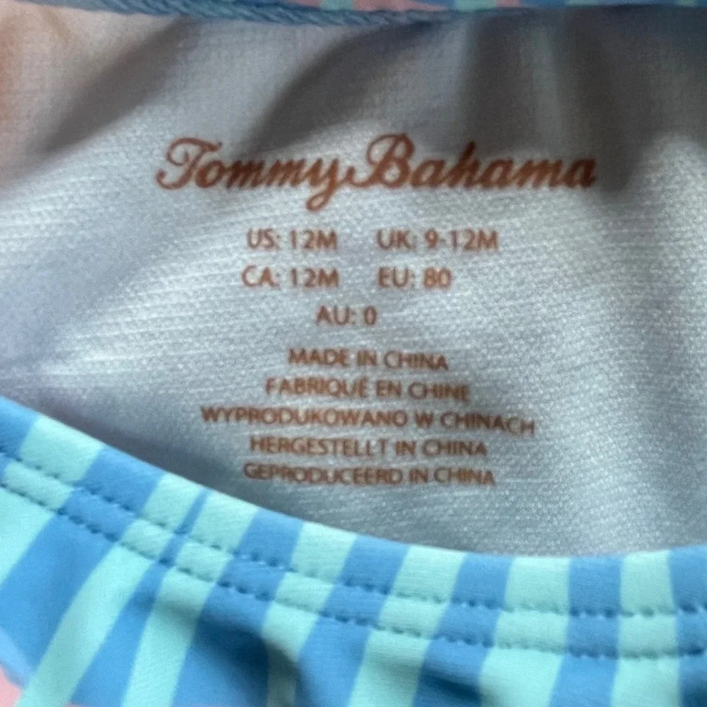 Tommy Bahama Baby Girls Tropical Palm 3-Piece Swimsuit Set Blue Pink 12M